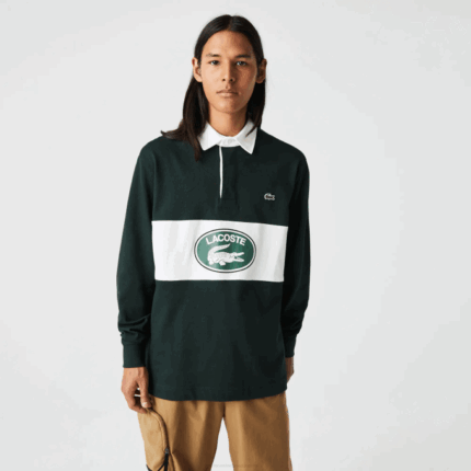 Men Lacoste V0ZN1687 Green YZP Branded Loose Fit Rugby Polo