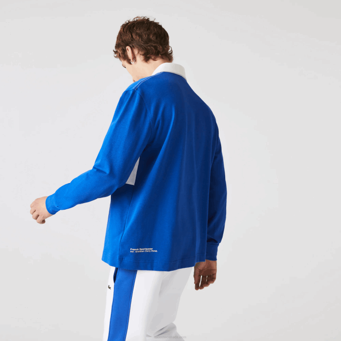 Men Lacoste V0ZN1688 Blue K1Q Branded Loose Fit Rugby Polo - Image 3