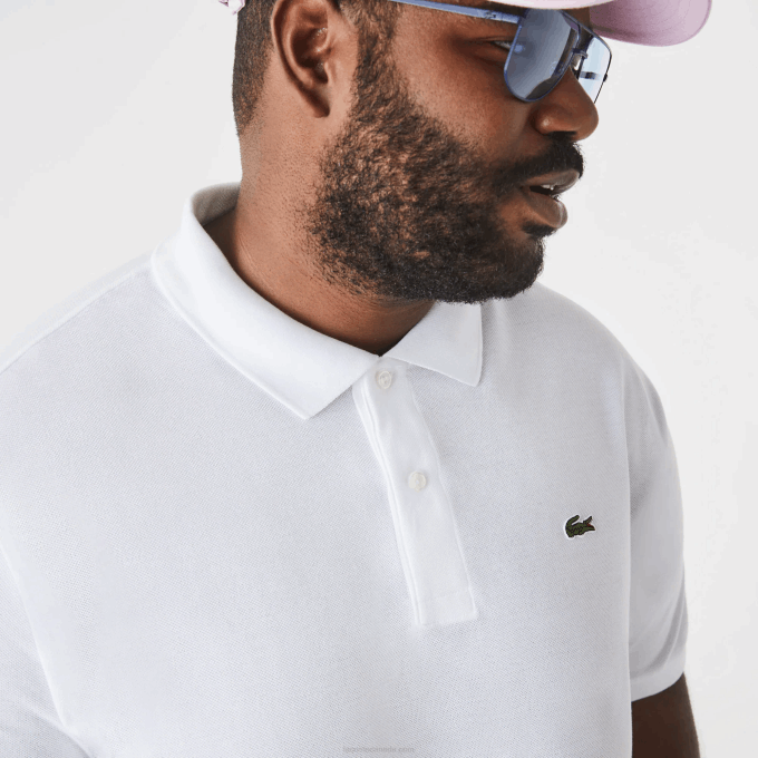Men Lacoste V0ZN169 White 001 Cotton Petit Pique Polo - Plus Size - Big - Image 2