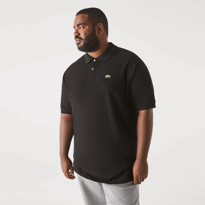 Men Lacoste V0ZN170 Black 031 Cotton Petit Pique Polo - Plus Size - Big - Image 2
