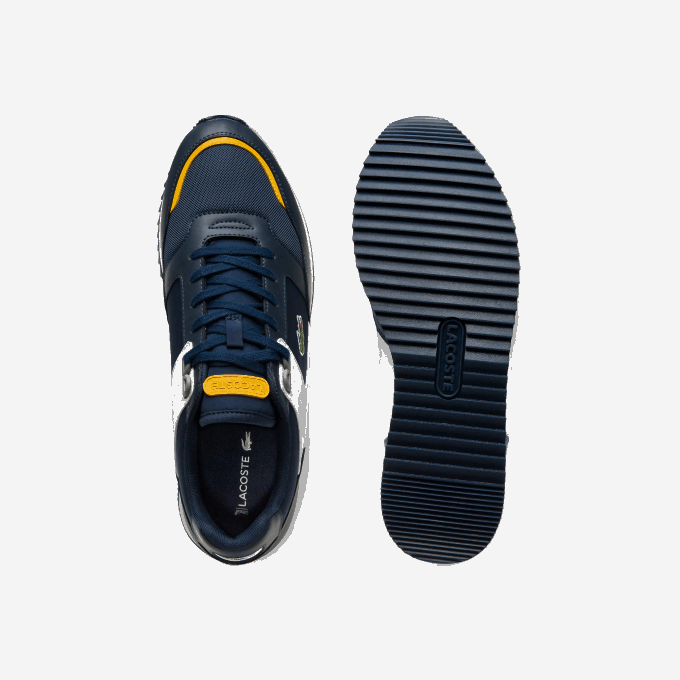 Men Lacoste V0ZN1721 Navy Yellow 2M3 Partner Piste Synthetic and Textile Sneakers - Image 4