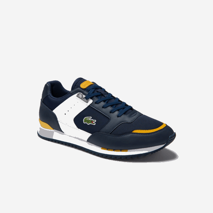 Men Lacoste V0ZN1721 Navy Yellow 2M3 Partner Piste Synthetic and Textile Sneakers - Image 1