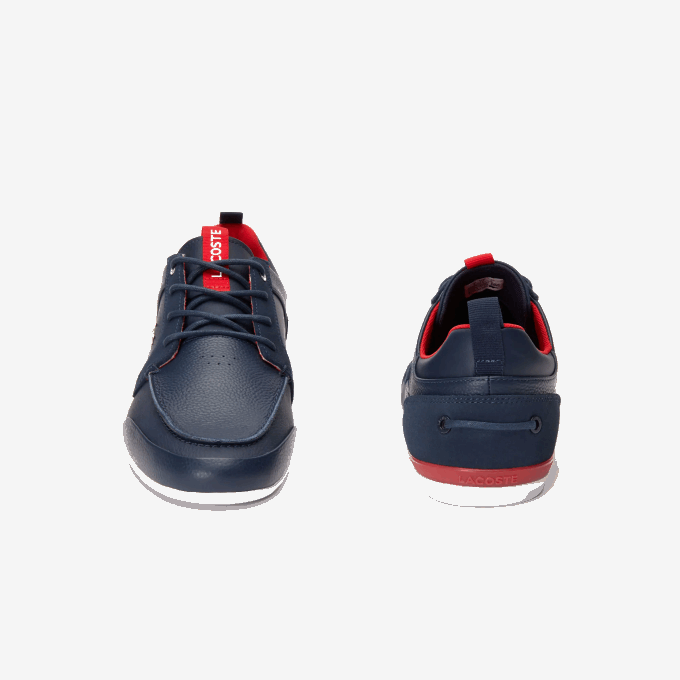 Men Lacoste V0ZN1722 Navy Blue & Rouge 144 Marina Leather Boat Shoes - Image 4
