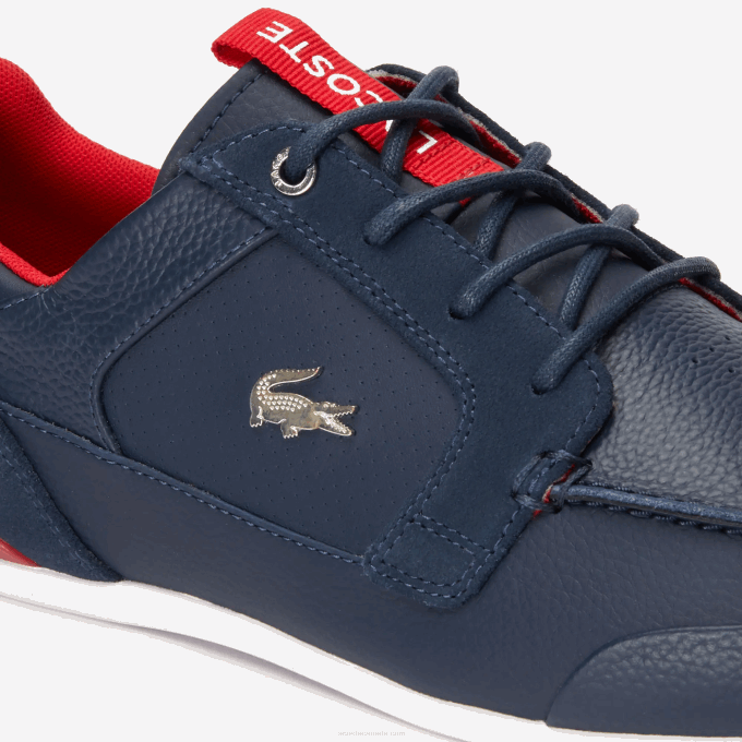 Men Lacoste V0ZN1722 Navy Blue & Rouge 144 Marina Leather Boat Shoes - Image 5