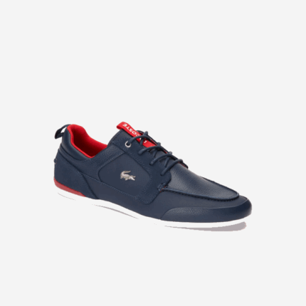 Men Lacoste V0ZN1722 Navy Blue & Rouge 144 Marina Leather Boat Shoes