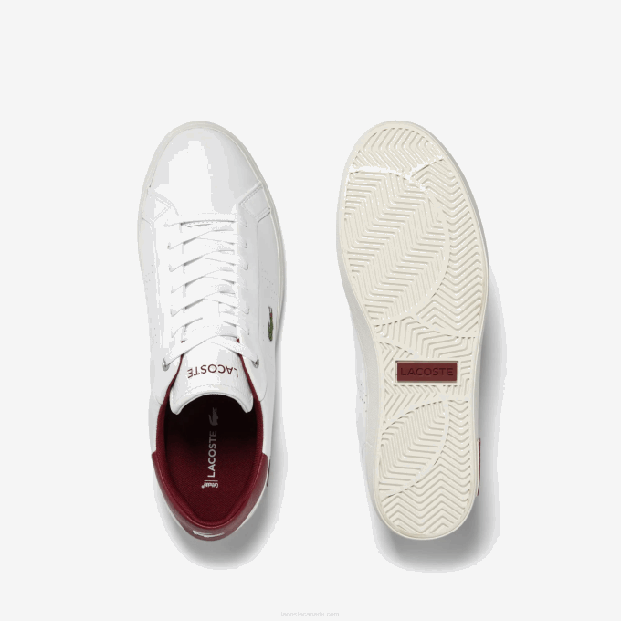Men Lacoste V0ZN1741 White & Red 286 Powercourt 2.0 Leather Heel Pop Sneakers - Image 4