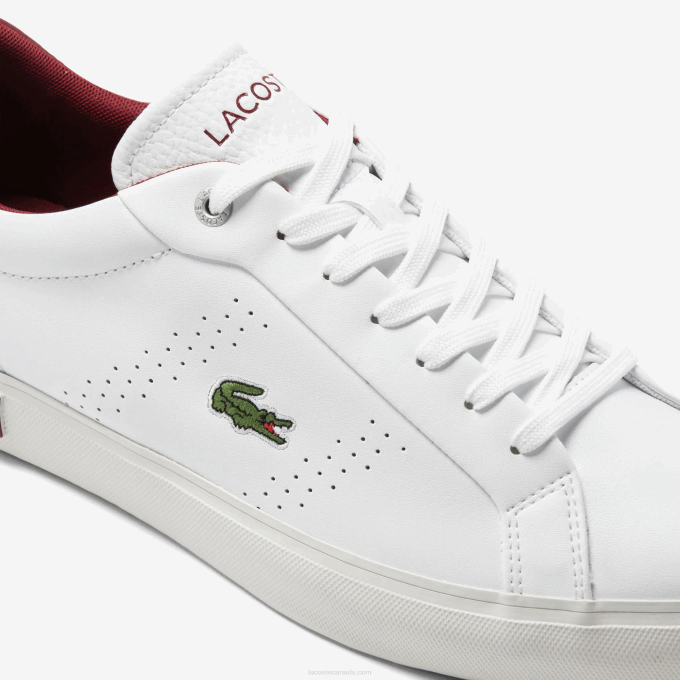 Men Lacoste V0ZN1741 White & Red 286 Powercourt 2.0 Leather Heel Pop Sneakers - Image 6