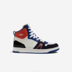 Men Lacoste V0ZN1751 White & Navy 042 L001 Mid Leather Colorblock Sneakers