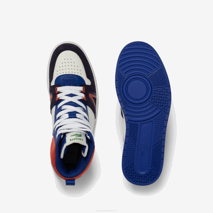 Men Lacoste V0ZN1751 White & Navy 042 L001 Mid Leather Colorblock Sneakers - Image 3