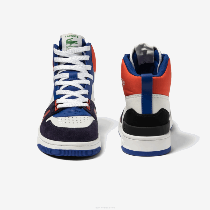 Men Lacoste V0ZN1751 White & Navy 042 L001 Mid Leather Colorblock Sneakers - Image 4
