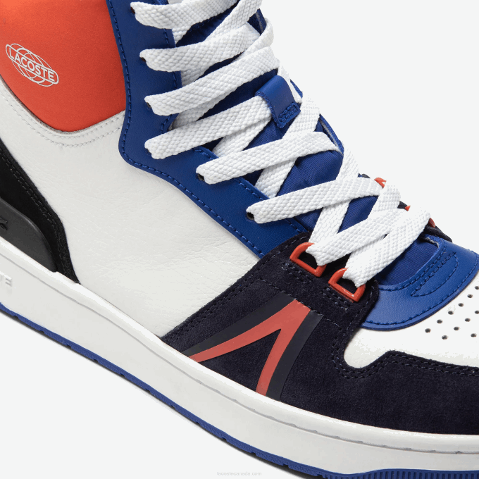 Men Lacoste V0ZN1751 White & Navy 042 L001 Mid Leather Colorblock Sneakers - Image 5