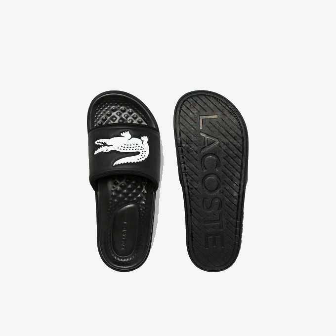 Men Lacoste V0ZN1765 Black & White 312 Croco Dualiste Synthetic Logo Strap Slides - Image 4