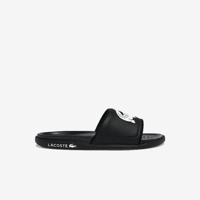 Men Lacoste V0ZN1765 Black & White 312 Croco Dualiste Synthetic Logo Strap Slides - Image 1