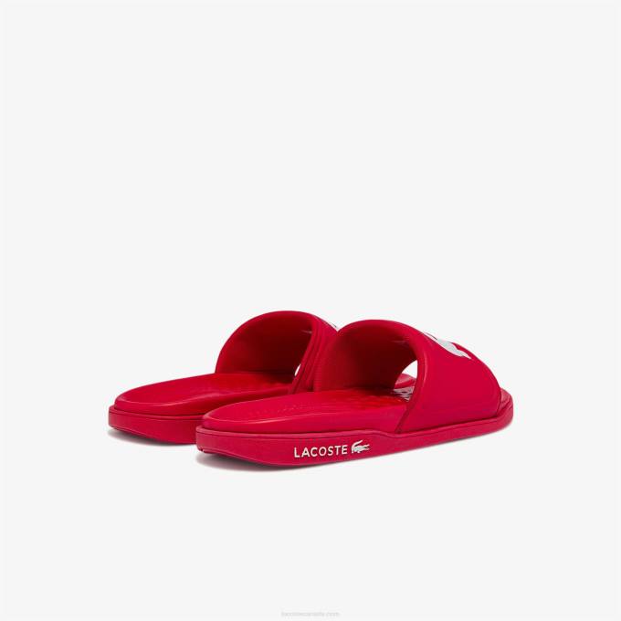 Men Lacoste V0ZN1767 Red White 17K Croco Dualiste Synthetic Logo Strap Slides - Image 3