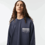 Men Lacoste V0ZN176 Blue KXE Loose Fit Cotton Jersey Long Sleeve T-Shirt - Image 2