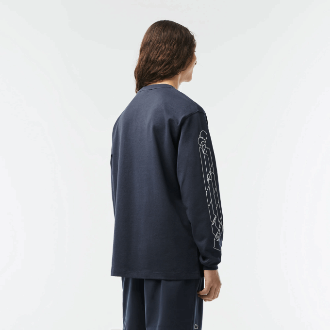 Men Lacoste V0ZN176 Blue KXE Loose Fit Cotton Jersey Long Sleeve T-Shirt - Image 3