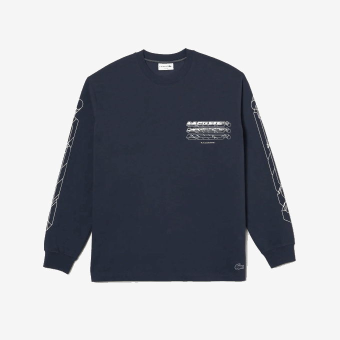 Men Lacoste V0ZN176 Blue KXE Loose Fit Cotton Jersey Long Sleeve T-Shirt - Image 4