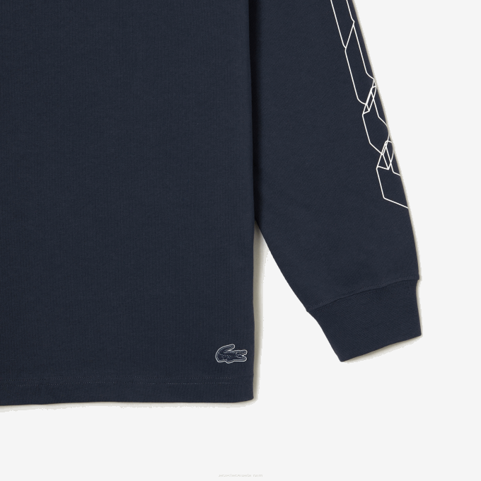 Men Lacoste V0ZN176 Blue KXE Loose Fit Cotton Jersey Long Sleeve T-Shirt - Image 5