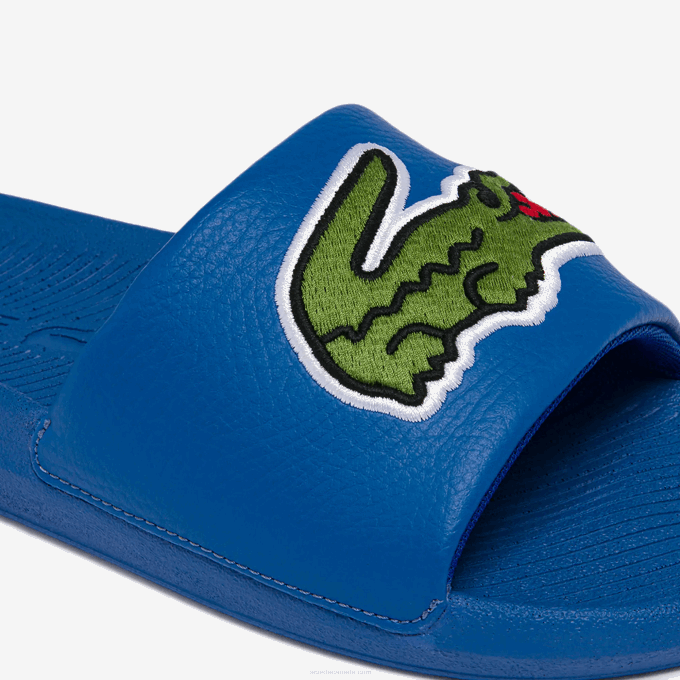 Men Lacoste V0ZN1773 Blue Green BG3 Croco Synthetic Logo Strap Slides - Image 6