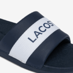 Men Lacoste V0ZN1775 Navy & White 092 Croco Textile Logo Slides - Image 6