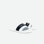Men Lacoste V0ZN1776 White & Navy 042 Croco Textile Logo Slides - Image 2