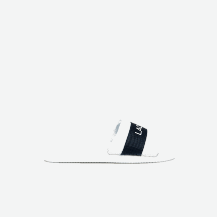 Men Lacoste V0ZN1776 White & Navy 042 Croco Textile Logo Slides