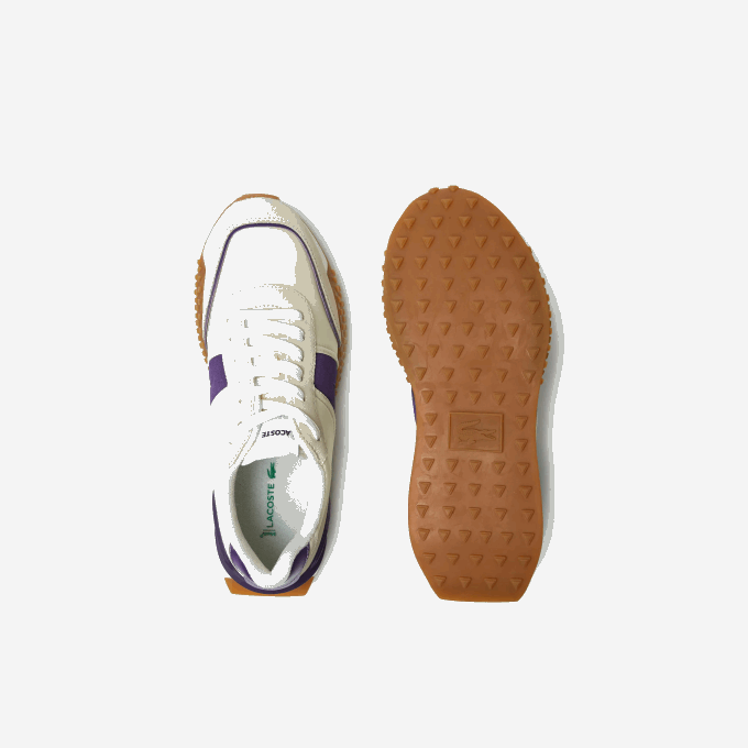 Men Lacoste V0ZN1789 Off White & Purple AJA L-Spin Deluxe Leather Color Contrast Sneakers - Image 4