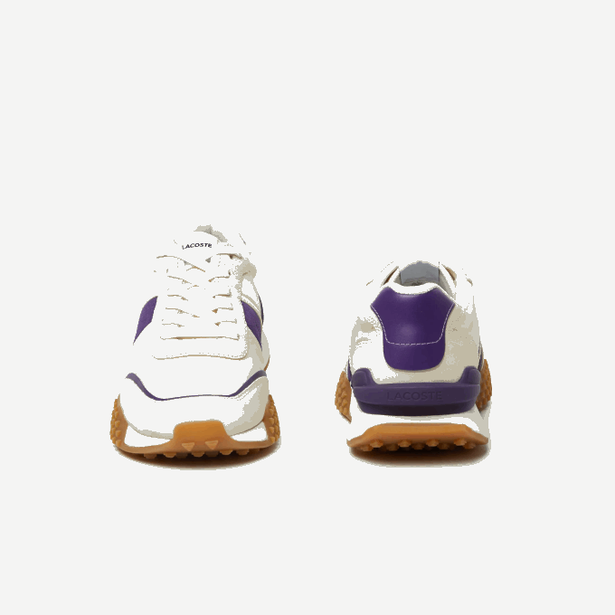 Men Lacoste V0ZN1789 Off White & Purple AJA L-Spin Deluxe Leather Color Contrast Sneakers - Image 5