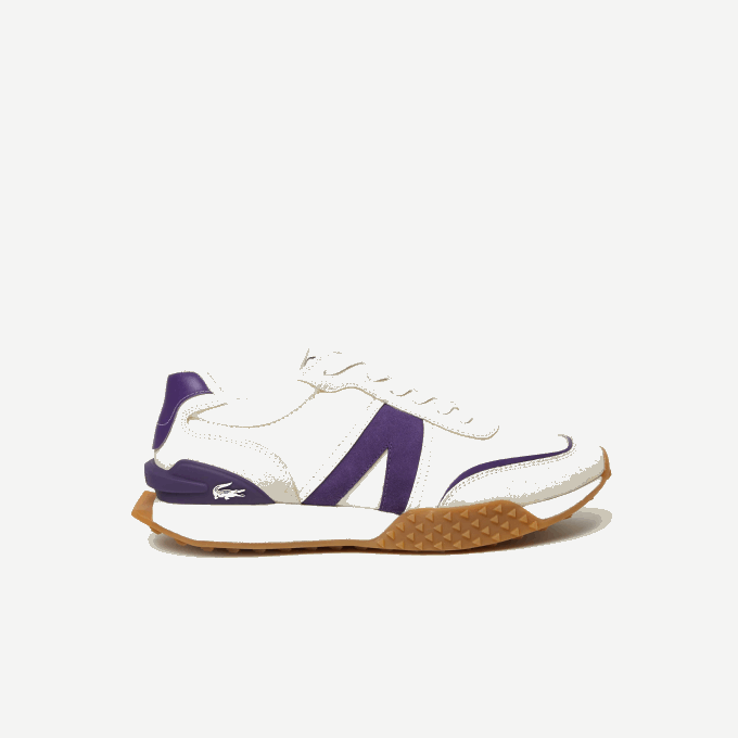 Men Lacoste V0ZN1789 Off White & Purple AJA L-Spin Deluxe Leather Color Contrast Sneakers - Image 1