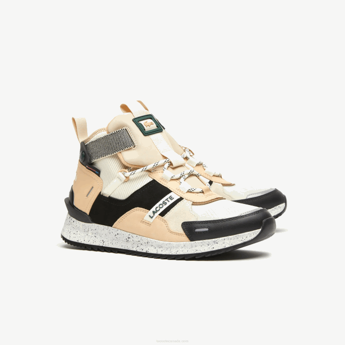 Men Lacoste V0ZN1792 Black & Off White 454 Run Breaker Leather Color-Pop Outdoor Shoes - Image 2
