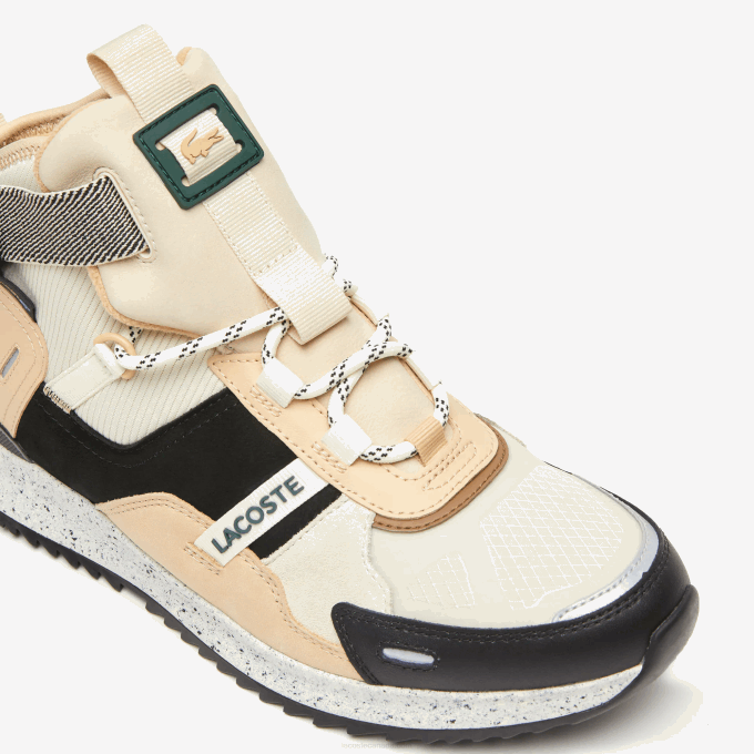Men Lacoste V0ZN1792 Black & Off White 454 Run Breaker Leather Color-Pop Outdoor Shoes - Image 6