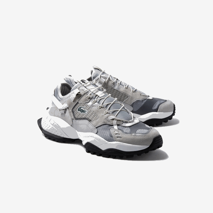 Men Lacoste V0ZN1827 Light Grey & Black GB7 L-Guard Breaker Textile and Suede Sneakers - Image 2