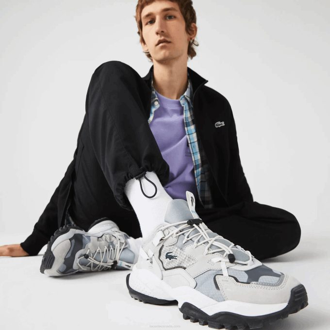 Men Lacoste V0ZN1827 Light Grey & Black GB7 L-Guard Breaker Textile and Suede Sneakers - Image 7