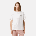 Men Lacoste V0ZN182 White 70V Organic Cotton Jersey Stripe T-Shirt