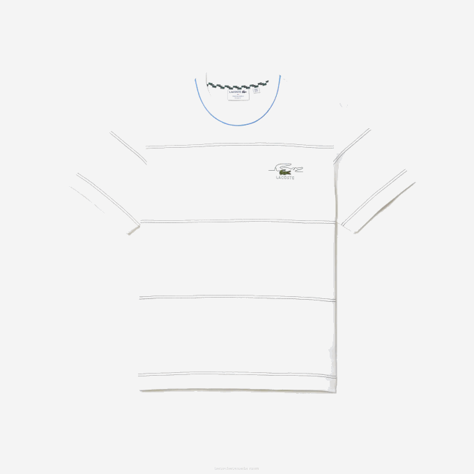 Men Lacoste V0ZN182 White 70V Organic Cotton Jersey Stripe T-Shirt - Image 4
