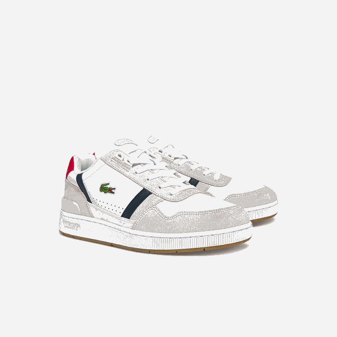 Men Lacoste V0ZN1836 White/Navy & Red 407 T-Clip Tricolor Leather and Suede Sneakers - Image 2
