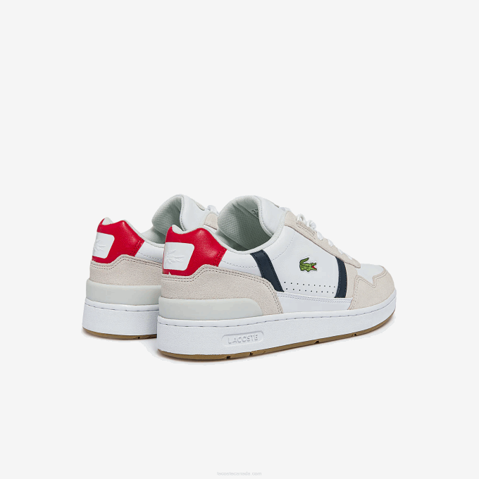 Men Lacoste V0ZN1836 White/Navy & Red 407 T-Clip Tricolor Leather and Suede Sneakers - Image 3