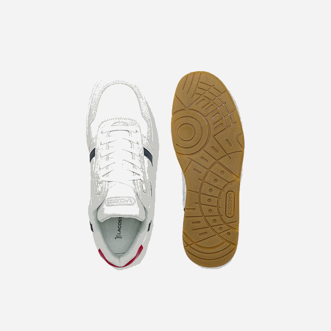 Men Lacoste V0ZN1836 White/Navy & Red 407 T-Clip Tricolor Leather and Suede Sneakers - Image 4