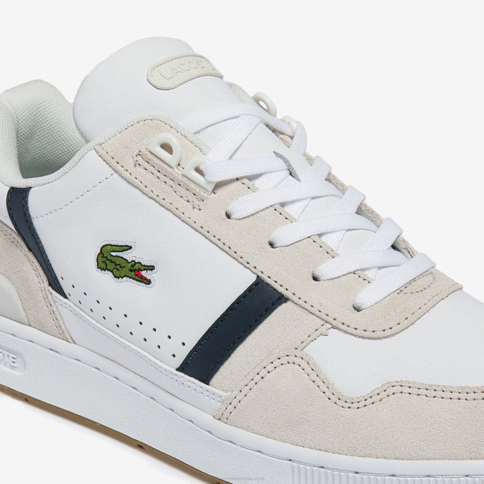 Men Lacoste V0ZN1836 White/Navy & Red 407 T-Clip Tricolor Leather and Suede Sneakers - Image 6