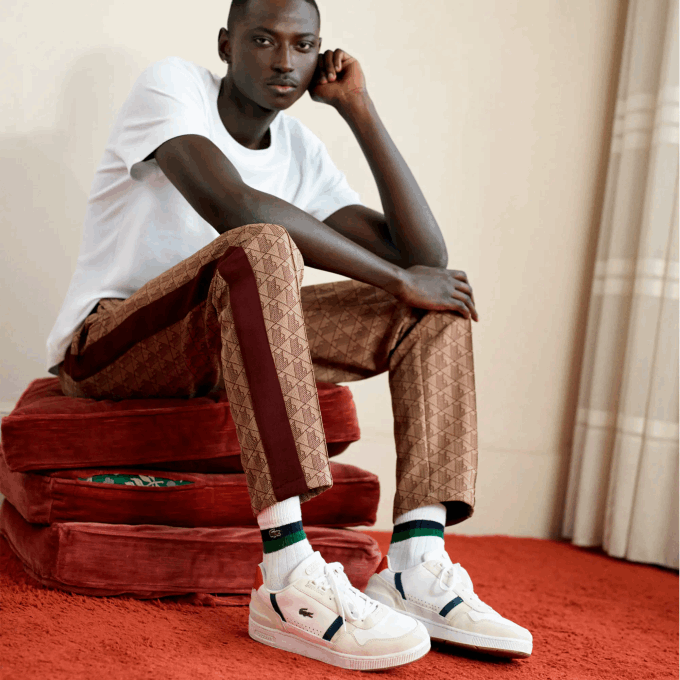 Men Lacoste V0ZN1836 White/Navy & Red 407 T-Clip Tricolor Leather and Suede Sneakers - Image 8