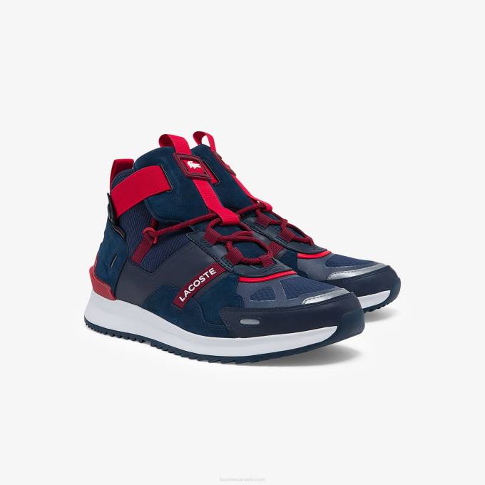 Men Lacoste V0ZN1837 Navy Blue & Rouge 144 Run Breaker Textile and Leather Sneakers - Image 2