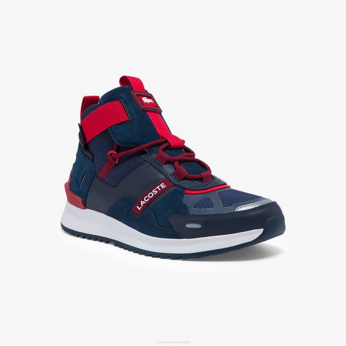 Men Lacoste V0ZN1837 Navy Blue & Rouge 144 Run Breaker Textile and Leather Sneakers - Image 1