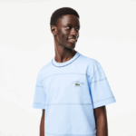 Men Lacoste V0ZN183 Blue HBP Organic Cotton Jersey Stripe T-Shirt - Image 2