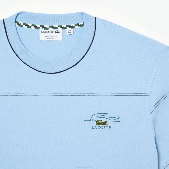 Men Lacoste V0ZN183 Blue HBP Organic Cotton Jersey Stripe T-Shirt - Image 5