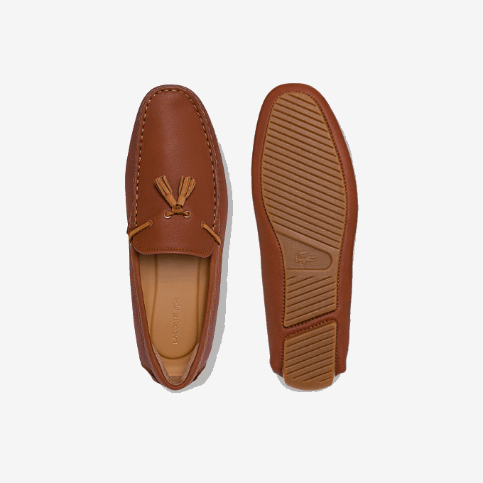 Men Lacoste V0ZN1843 Brown Gum 524 Piloter Tassel Leather Debossed Driving Shoes - Image 4