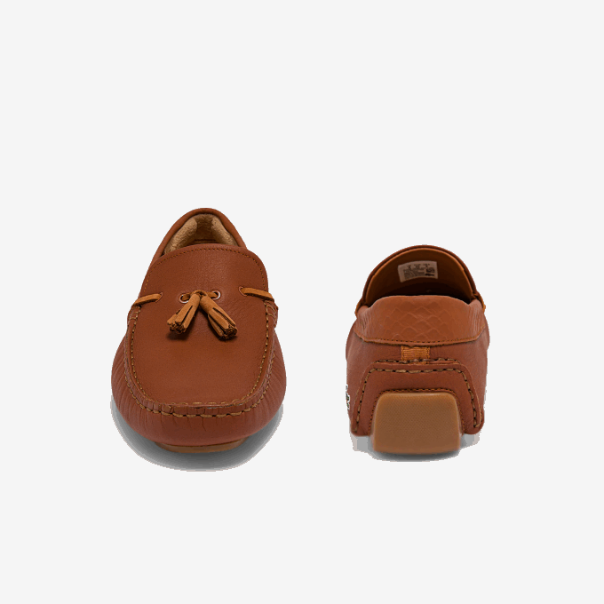 Men Lacoste V0ZN1843 Brown Gum 524 Piloter Tassel Leather Debossed Driving Shoes - Image 5