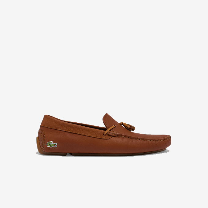 Men Lacoste V0ZN1843 Brown Gum 524 Piloter Tassel Leather Debossed Driving Shoes - Image 1