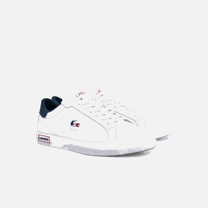 Men Lacoste V0ZN1858 White/Navy & Red 407 Powercourt Leather Tricolor Sneakers - Image 2