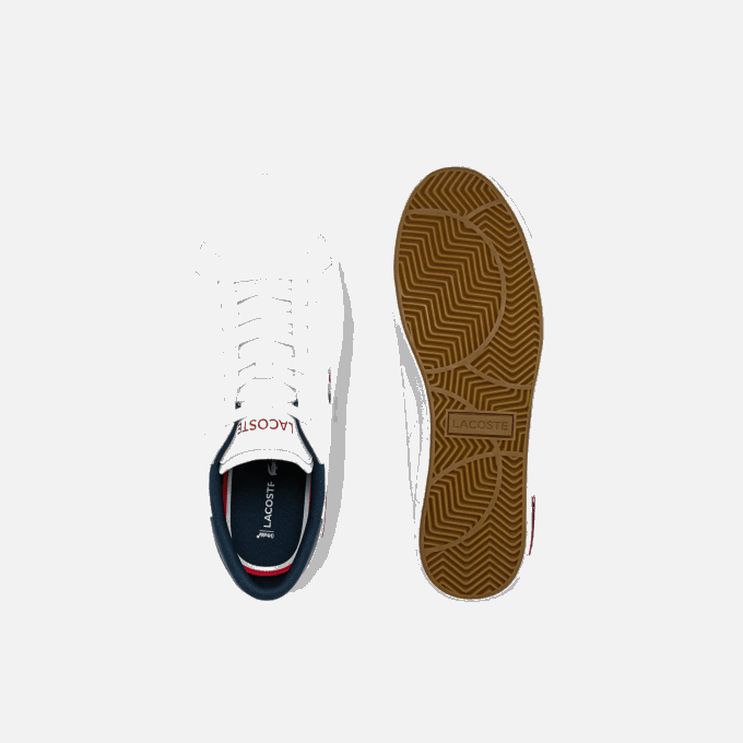 Men Lacoste V0ZN1858 White/Navy & Red 407 Powercourt Leather Tricolor Sneakers - Image 4