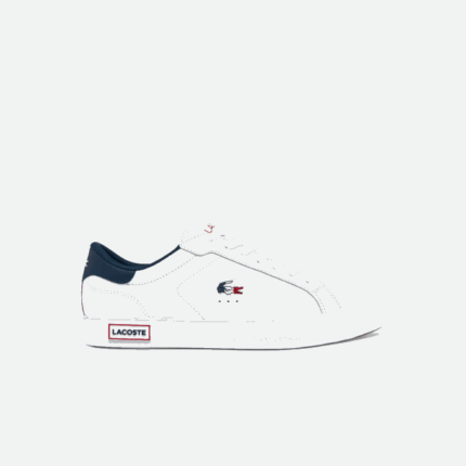 Men Lacoste V0ZN1858 White/Navy & Red 407 Powercourt Leather Tricolor Sneakers